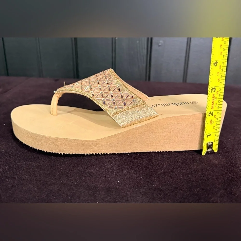 Olivia Miller Gold and Purple Women's Wedge Sandals